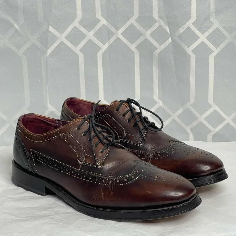 Ted Baker Chorlten Burnished Leather Wingtip Shoes Brogues Brown Men's Size 10